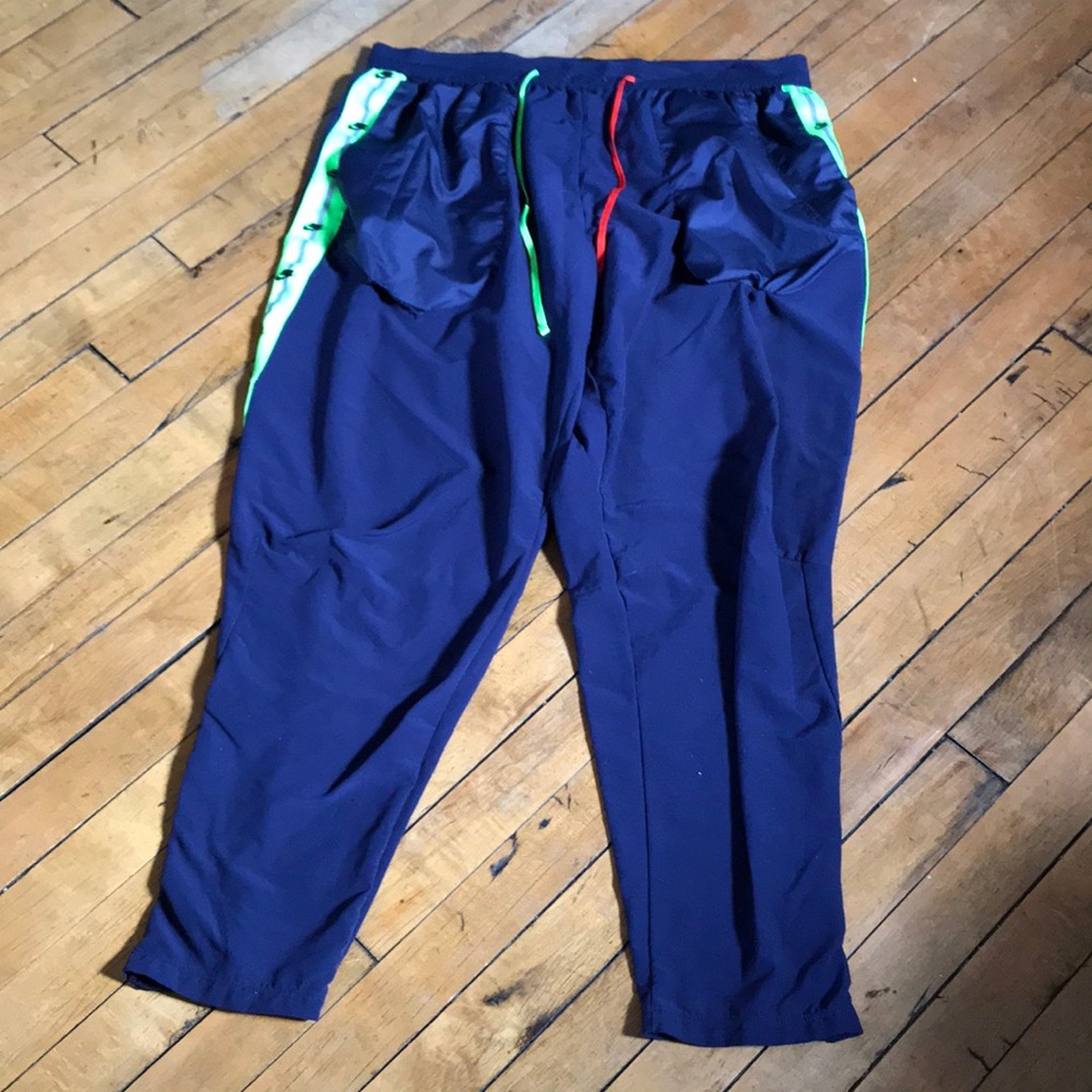Nike Blue Track Pants with Green and Red‎ Accents